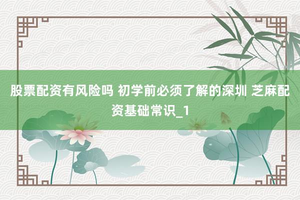 股票配资有风险吗 初学前必须了解的深圳 芝麻配资基础常识_1