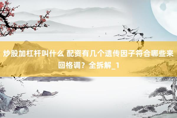 炒股加杠杆叫什么 配资有几个遗传因子符合哪些来回格调？全拆解_1