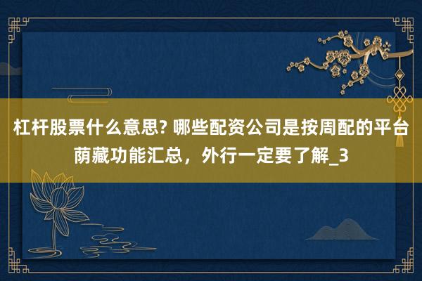 杠杆股票什么意思? 哪些配资公司是按周配的平台荫藏功能汇总，外行一定要了解_3