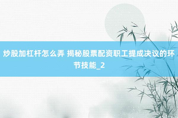 炒股加杠杆怎么弄 揭秘股票配资职工提成决议的环节技能_2