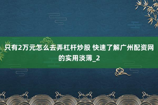 只有2万元怎么去弄杠杆炒股 快速了解广州配资网的实用淡薄_2