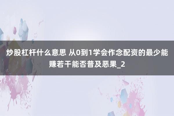 炒股杠杆什么意思 从0到1学会作念配资的最少能赚若干能否普及恶果_2