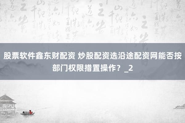 股票软件鑫东财配资 炒股配资选沿途配资网能否按部门权限措置操作？_2