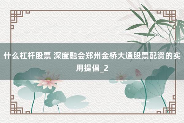 什么杠杆股票 深度融会郑州金桥大通股票配资的实用提倡_2